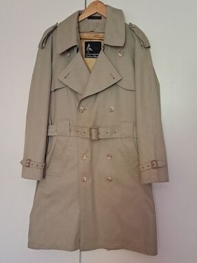 Vintage Harbor Master Men's Beige Trench Coat with Belt And Insulate Doble